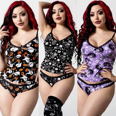 taobao agent Killstar Gothic dark wind cute cartoon printing pattern suspender vest home pajamas comfortable