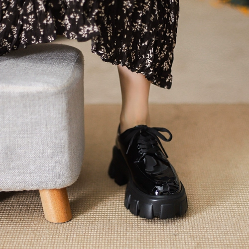 Обувь для кожаной обуви в английском стиле, флисовые туфли на платформе, 2023, в британском стиле, из натуральной кожи