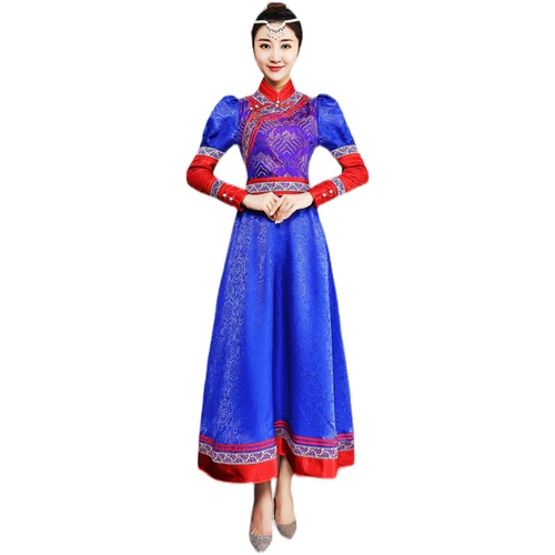 Монгольская леди исполняла большие юбки пузырьковые рукава с длинными -настройка новой монгольской одежды национальная танцевальная служба
