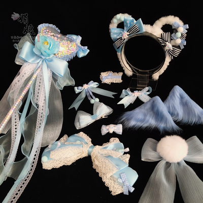 taobao agent Blue hair jewelery hairpin Bow girl Yugui Alice Kclolita small object big ear dog