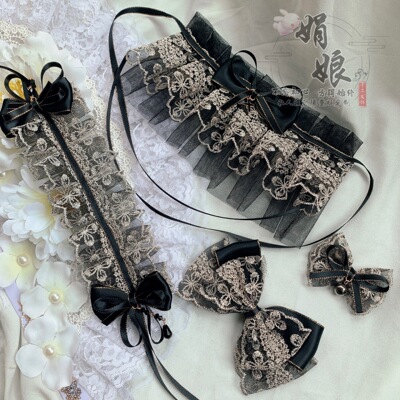 taobao agent Black scarf, set, hair accessory, cotton doll head, Lolita style