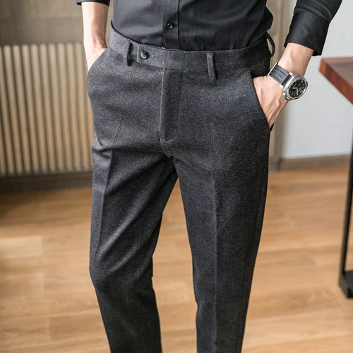 Мужские осенние шерстяные бархатные штаны, облегающий крой