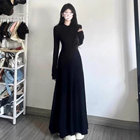 [Черный круглый вырез] Высококачественная версия C34LH806 [Модные осенние наряды/Раннеосенние наряды для поездок на работу/Раннеосенние корейские наряды/Популярные красивые юбки этого года/Достойные платья, уменьшающие возраст/Платья с длинными рукавами]