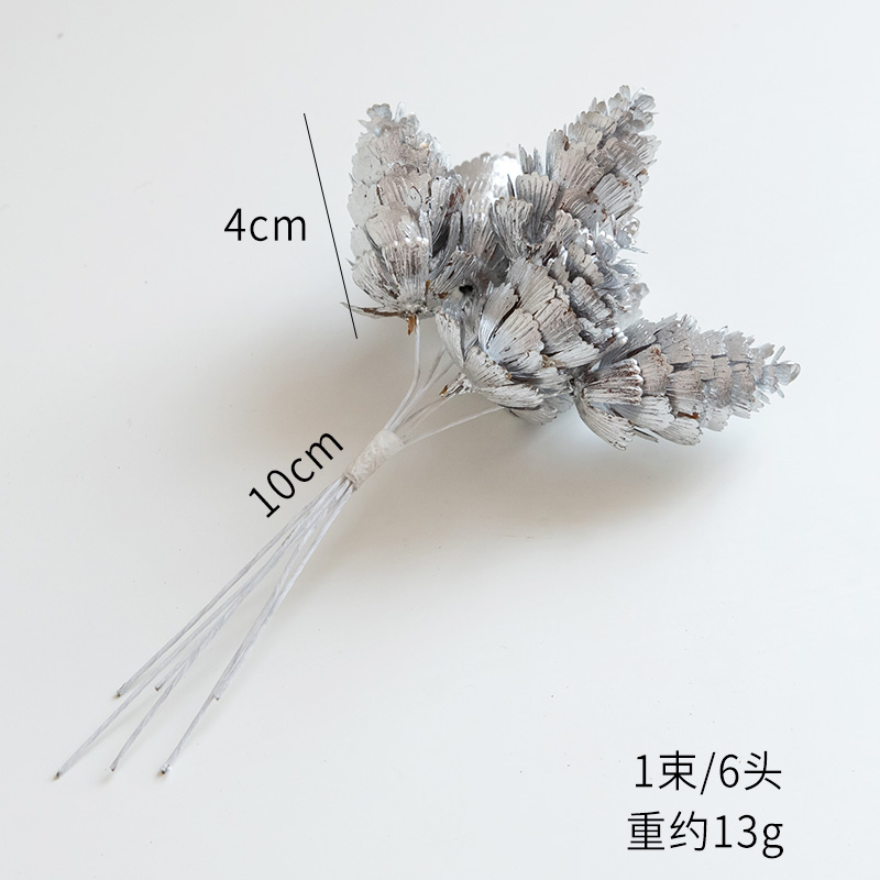 Simulated silver large pine cones (6 heads)