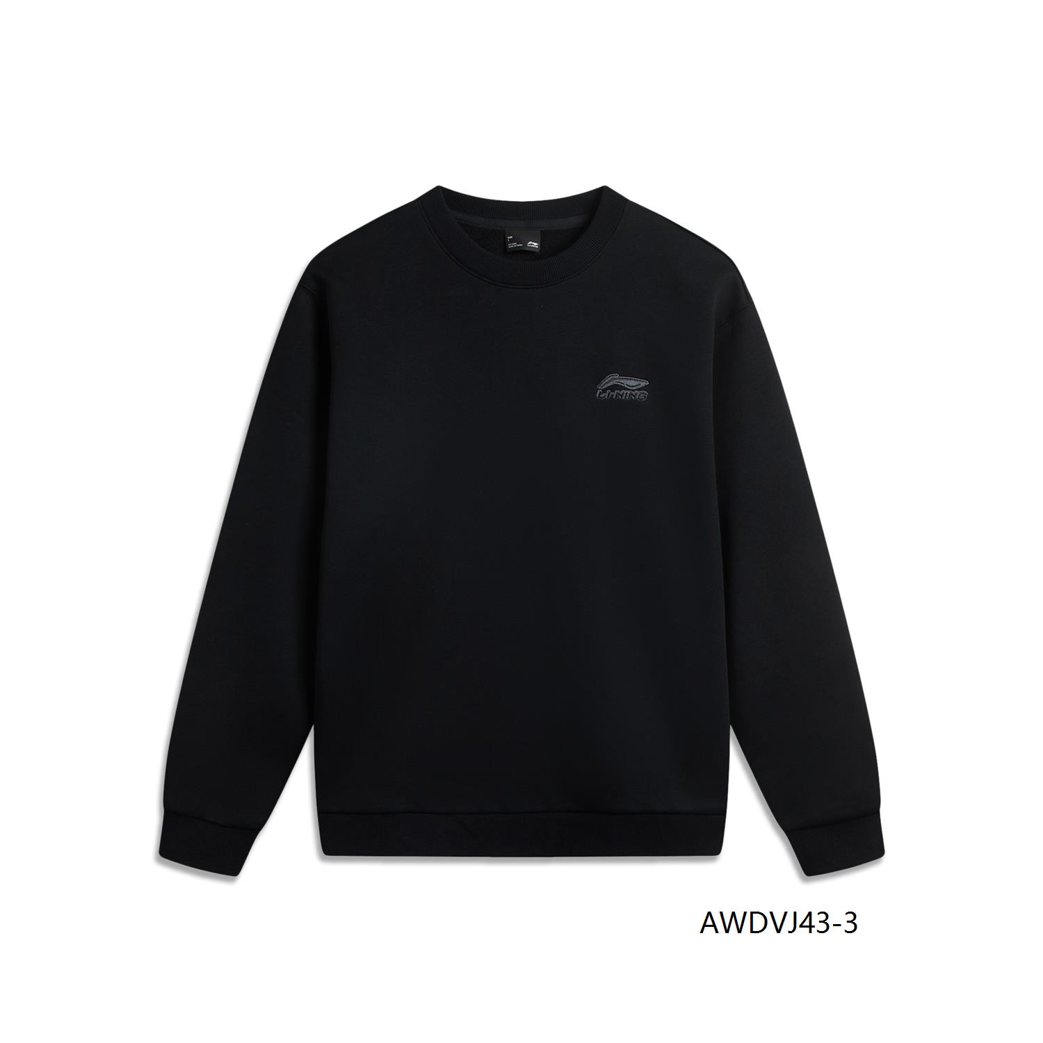 李宁加绒卫衣男士冬季情侣圆领套头衫黑色上衣宽松长袖运动服女款