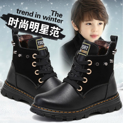 男童马丁靴儿童鞋子2023新款冬季雪地靴防水棉鞋加绒加厚真皮大童