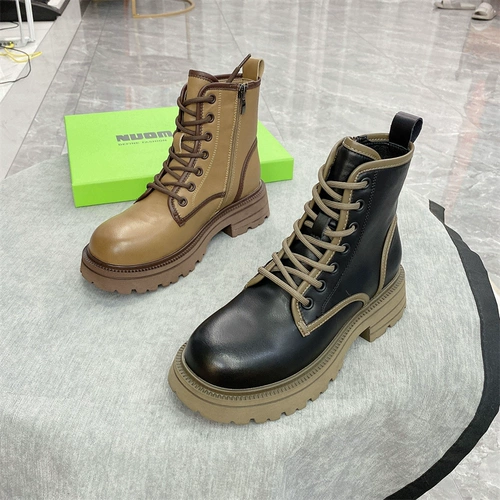 Martens, демисезонные короткие сапоги, утепленные ботинки на платформе, из натуральной кожи