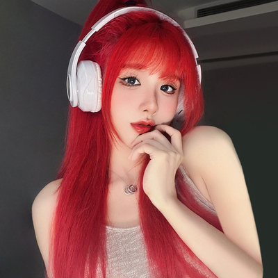 taobao agent Meisu red wig female long hair summer full -headed white COS long straight hair new fashion new fashion can tie the ponytail