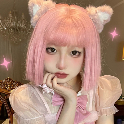 taobao agent Meijiu light pink color wig Female short hair, cool ears, one -size -fits knife, full head set cos anime short straight hair wave head