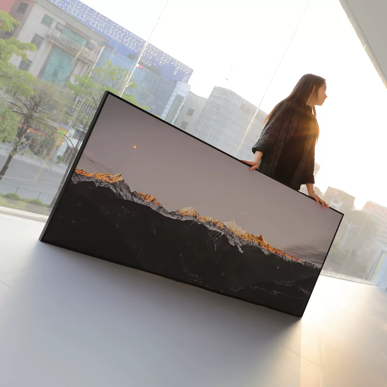 极简黑白富士山装饰画现代雪山风景画客厅沙发背景墙挂画餐厅壁画