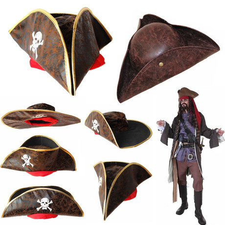 cos 表演装扮 海盗船长帽 仿皮杰克海盗帽 百变仿皮海盗帽