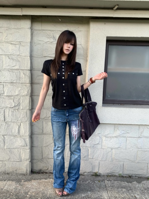 BLACK SLIM FIT RHINESTONE TEE image 12