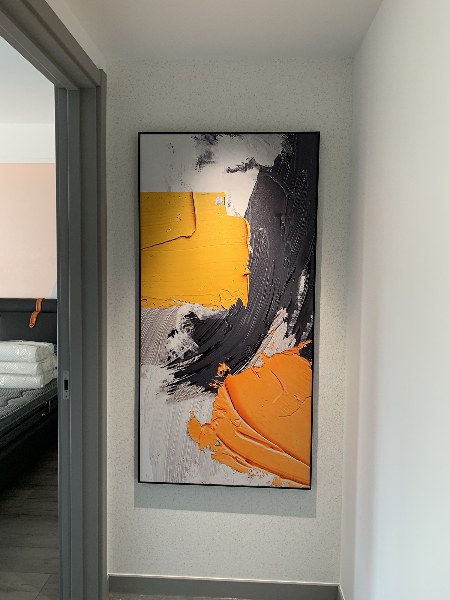 现代简约玄关装饰画竖版抽象进门走廊尽头壁画过道轻奢风橙色挂画- Taobao