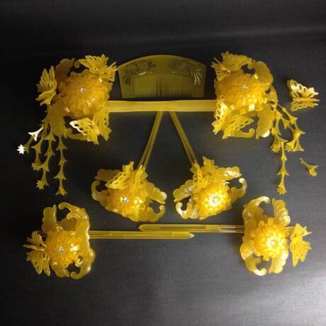 【无茶】日本进口和服配饰 花嫁发簪套装 龟甲风 中古品