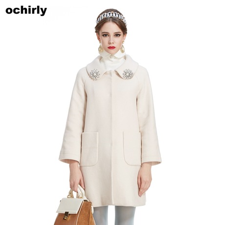 ochirly欧时力新女装欧美翻领中长厚羊毛呢外套大衣1134341310