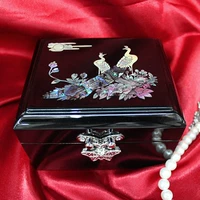 Антикварная деревянная черная коробочка для хранения, кольцо, коробка, инкрустация камня, зеркало, китайский стиль, павлин, подарок на день рождения