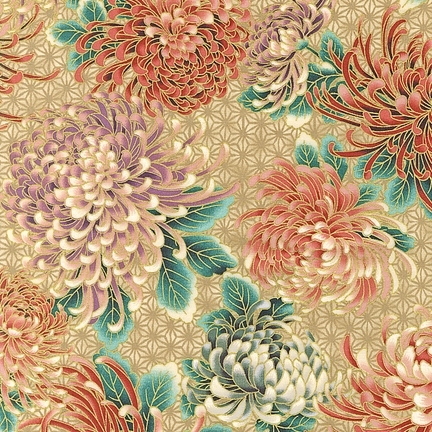 美国进口和风拚布服装娃衣布料-菊花 烫金 13753-208(1/8)码