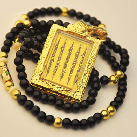 包邮泰国金色五条经文平安人缘财运健康佛牌长款串珠男女项链挂件