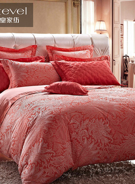 tevel/堂皇家纺提花刺绣红色婚庆六件套结婚床品爱意绵绵清