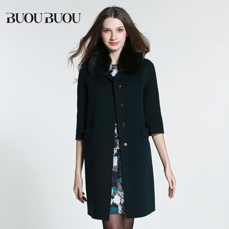buou buou邦宝女装秋季新款通勤淑女大毛领毛呢外套bb3c802