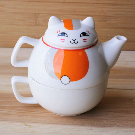 陶瓷子母茶具夏日友人帐猫咪老师咖啡壶 花茶壶一壶一杯茶具