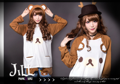 taobao agent 00 Jier 00 Lolita's cute relaxed bear ears with hat long -sleeved baseball T 桖 coffee exclusive Rilakkuma