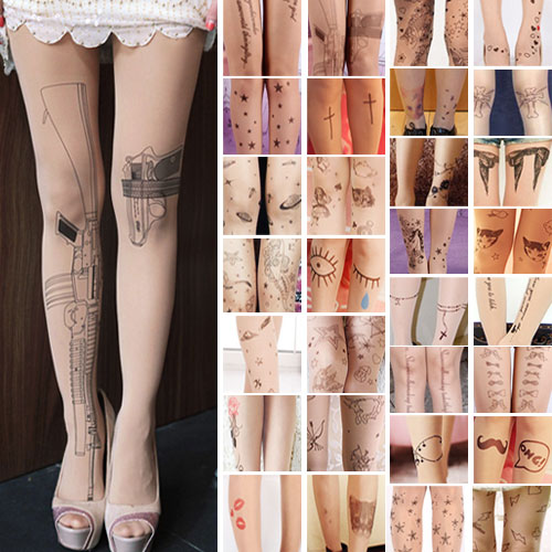 

чулочно-носочные изделия Trendy Sexy Tattoo Pattern Temptation Sheer Pantyhose Tights