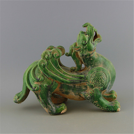 唐代翡翠绿釉神兽貔貅雕塑瓷像 做旧高仿出土古瓷器 古玩收藏摆件