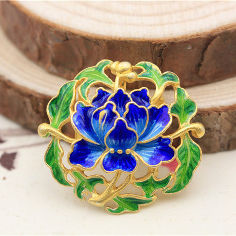 喻石阁 老北京银烧蓝花帽 牡丹手排 珐琅掐丝花丝 diy配件 胸针