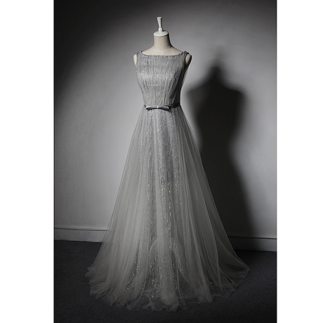 miss qian独家定制雅灰色晚礼服新娘敬酒服结婚礼服年会主持装