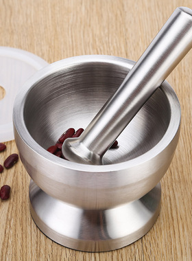 初心家用手动捣蒜器厨房木质捣蒜罐蒜泥捣碎器搅蒜器捣药罐研磨器