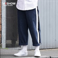 iFashion viishow2016秋装原创 运动侧边条纹牛仔裤男 多袋长裤清