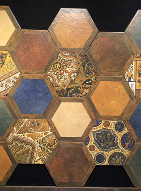 西班牙创意六边形花砖 六角彩色几何图案简约防滑花砖地砖200x230