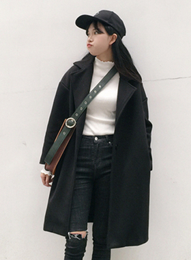 2016秋冬新款好先生关晓彤同款黑色中长款棒