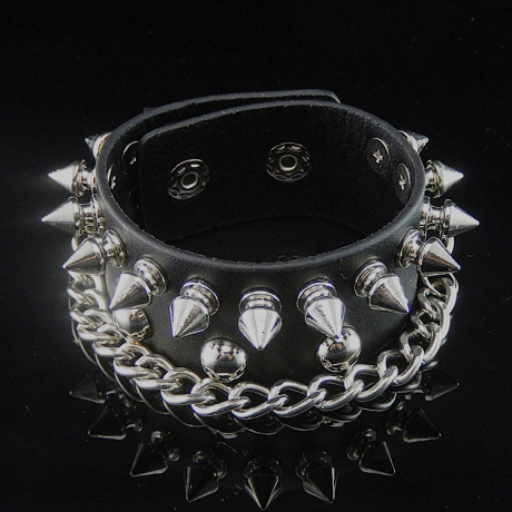 pu皮非主流杀马特长尖铆钉锁链黑色朋克带刺手链男女中性手镯饰品