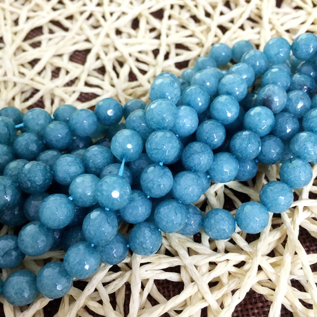 4-12mm染色海蓝宝水晶散珠 圆珠切刻面半成品串珠 diy半宝石
