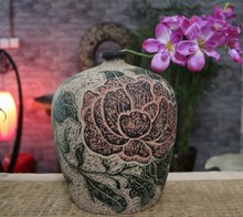 中式复古家居装饰品 仿古中国风牡丹花瓶玄关客厅摆件 国色天香