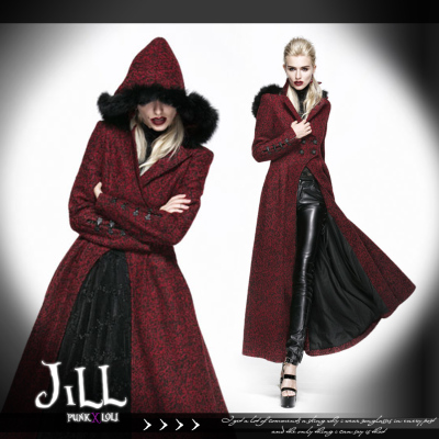 taobao agent O Jill O Gothic Noble Wool Blended Fur Hooded Long Coat Baroness Nuara GOTHIC y554