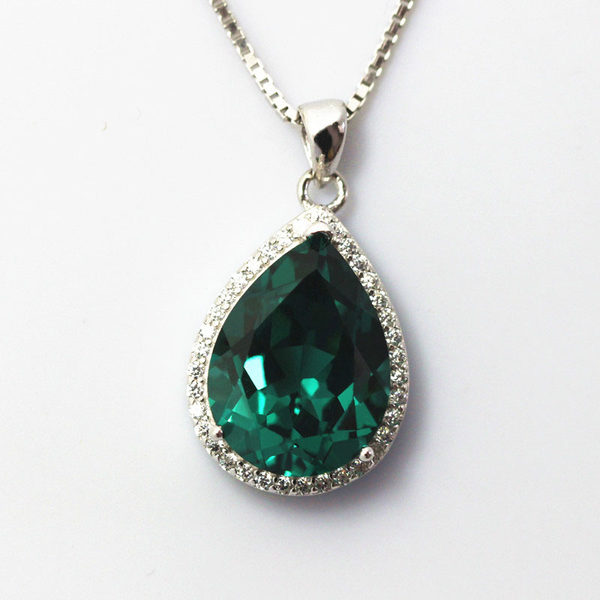 Турмалиновая подвеска, ожерелье, инкрустация камня изумруд, серебро 925 пробы, с драгоценным камнем