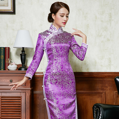 【长袖旗袍】_宴会礼服图片_锦缎旗袍价格_搭配分享 - 爱逛街