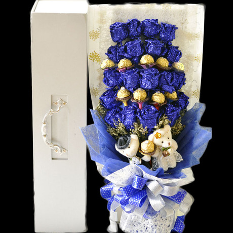 蓝色妖姬礼盒11支蓝玫瑰枪炮鲜花全国情人节包邮生日礼物鲜花同城