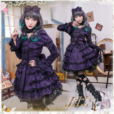 taobao agent Jier punk] Lolo Tower flower lace cake jumpsuit dress, pay the head hoop, read Gisel HA143 purple