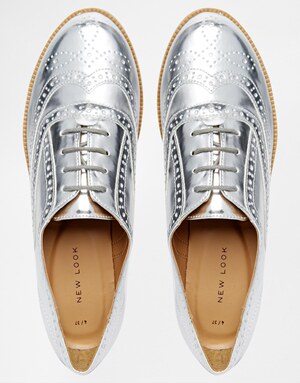 英国正品代购 asos new look komedian银色英伦风系带低帮鞋单鞋