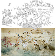 Картина 工笔画白描底稿四尺玉兰90*169实物白纸打印稿含彩图a062
