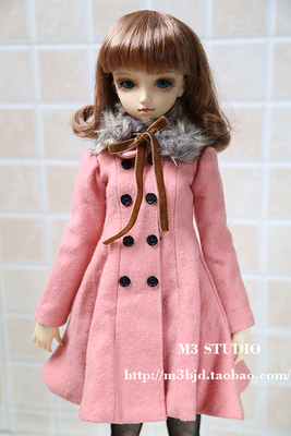 taobao agent M3 BJD baby clothing manufacturer direct sales 4 points and 3 points pink pink can hair removal collar skirt woolen coat spot