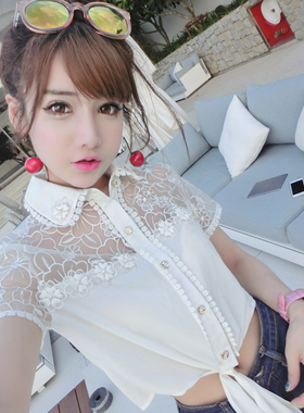 曹露lukiya 性感甜美露肩小飞袖修身牛仔波点套装女cll5219021