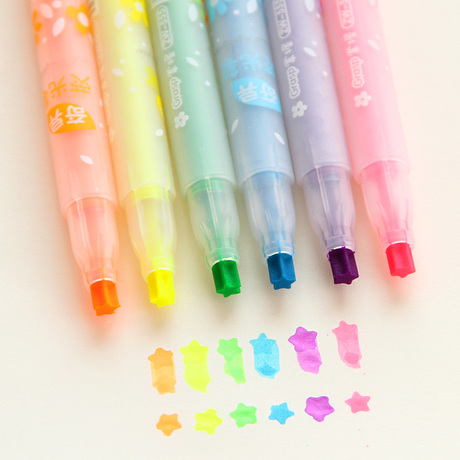 优湃●韩国文具批发 创意星星型笔头奇异荧光笔 水彩笔记号笔 6色