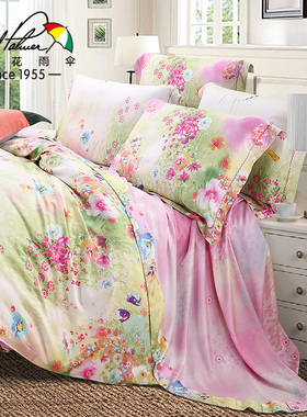 美国花雨伞家纺 全棉简约时尚四件套床品美式花卉婚庆四件包邮