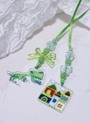 taobao agent Hand -painted cute little dinosaur fresh green small cloth Blythe boy girl pull rope and pull ring