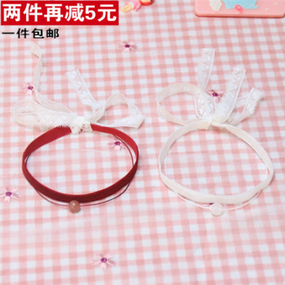 taobao agent Double-layer necklace, natural chain for key bag , burgundy crystal pendant, white choker